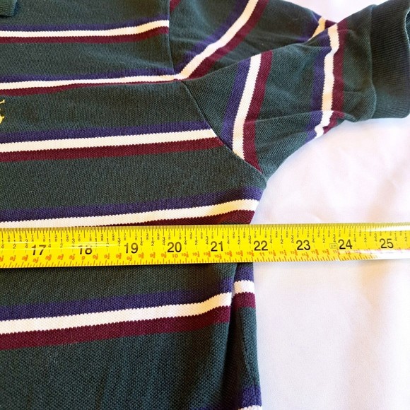 VTG Polo Ralph Lauren Shirt Men's LARGE Green Blue Red STRIPED Pony Logo Rugby - Picture 6 of 8